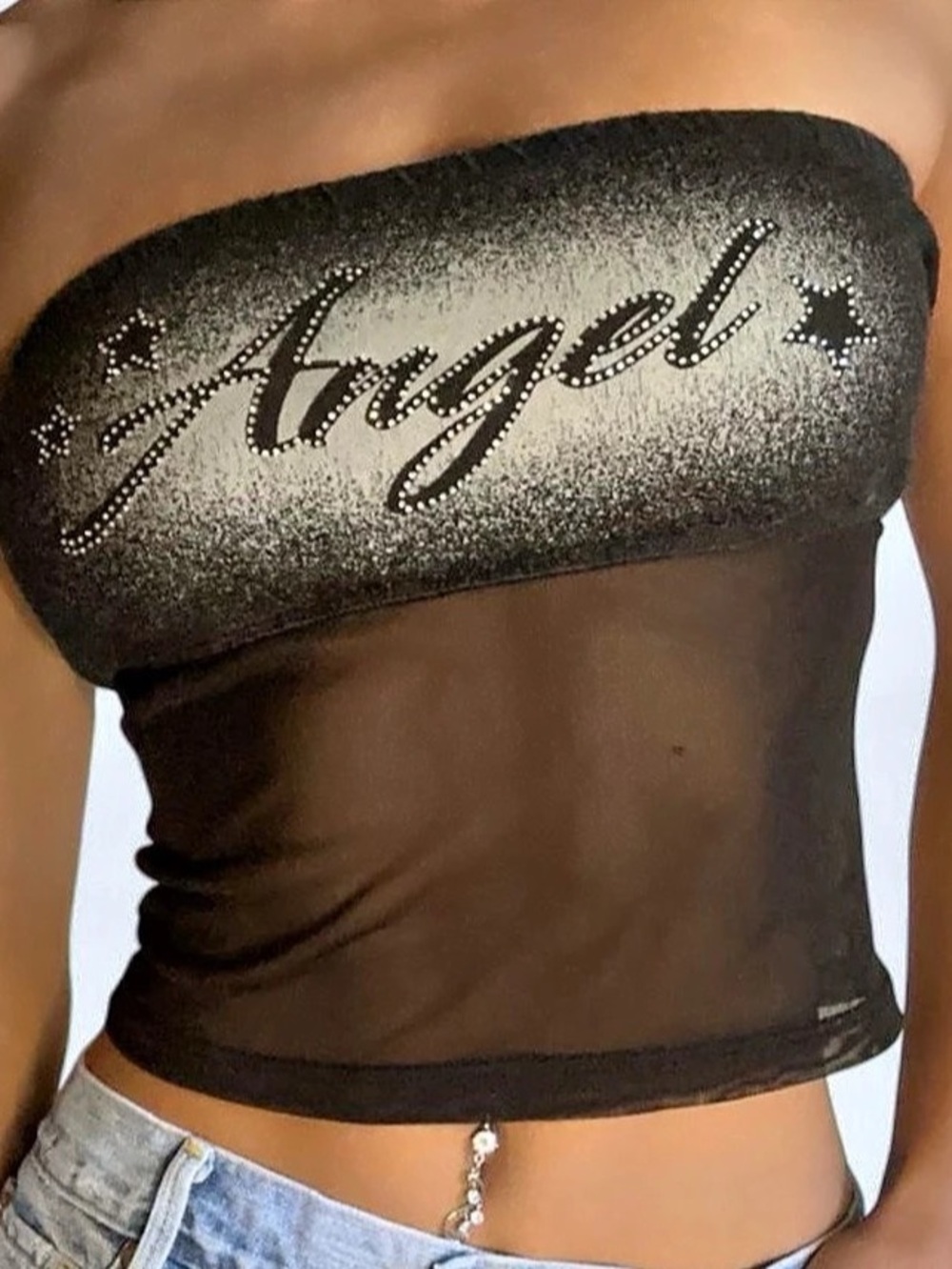Angel Glitter Bandeau Crop Top in Black Size Small Like New